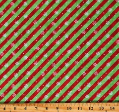 Cotton Christmas Red Green Diagonal Stripes Holiday Fabric Print by Yard D502.85