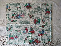 Christmas Village Skating Dickens Green Toile-Look Cotton Fabric 20×22 Wamsutta