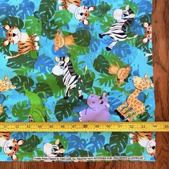 Cuddle Prints Flannel Fabric Safari Jungle Animals Zebra Hippo Giraffe 43” X 54”