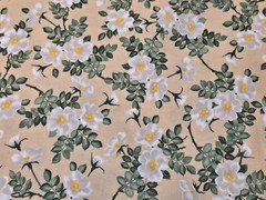 3 YARDS Cotton Fabric – FROM THE GARDEN White Floral Leaves in Tan Marcus