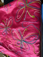 Pink Butterfly Fabric Embroidered 3 yards 56″ x 108″ silk satin faux multicolor
