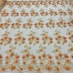 3D Floral Lace Fabric – Luxury Embroidered Bridal Mesh Material VT-36 by Yard