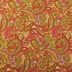 Gold, Green, Red-Orange Paisley by Choice Fabrics, Cotton, Per 1/2 Yd