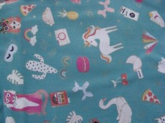 Soft Cotton Green Fabric w Rainbow Unicorn Swan Multi-color Sz 36×44″w