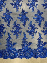 Tess ROYAL BLUE Polyester Floral Embroidery with Sequins on Mesh Lace Fabric by