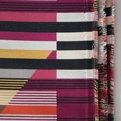 Vintage MCM Upholstery Fabric Linear Geometric Bars, Pink, Yellow, Black 5 yds