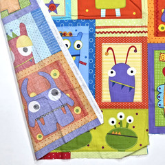 Googlies Monsters Cheater Quilt Blocks Juvenile Cotton Fabric Benartex 1.5 YDS