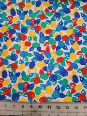 1993 Button Flowers Red Yellow Blue Green Cotton Fabric 1 Yd 16 In.