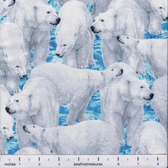 Northern Lights PACKED Polar BEARS LIGHT BLUE Arctic Fabric By the FQ – 1/4 YD
