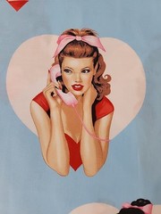Alexander Henry Fabric Dial L-O-V-E 2021 BLUE 1 Yard Pinup Girls Rockabilly
