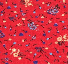Calico Small Blue Khaki Flowers Hearts on Red 3/4 Y VTG Manes Fabrics Company