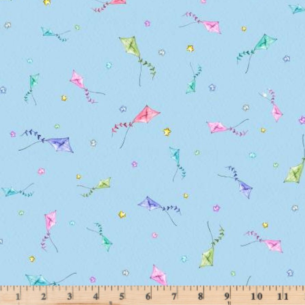 Whiskerville Kite Toss Blue 5751B Fabric half yd continous cuts