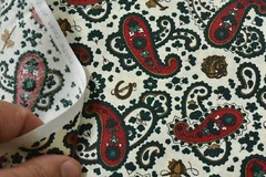 By 1/2 Yd, Vintage, Red & Green Floral-Paisley on Cream Cotton, Cranston, P139