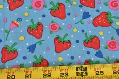 15″ Long, Vintage, Red Strawberries on Blue Quilt Cotton, V761