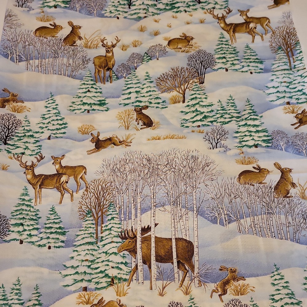 Concord Fabrics Allover Winter Wildlife Print Cotton Fabric 3 1/2 yards X 44″