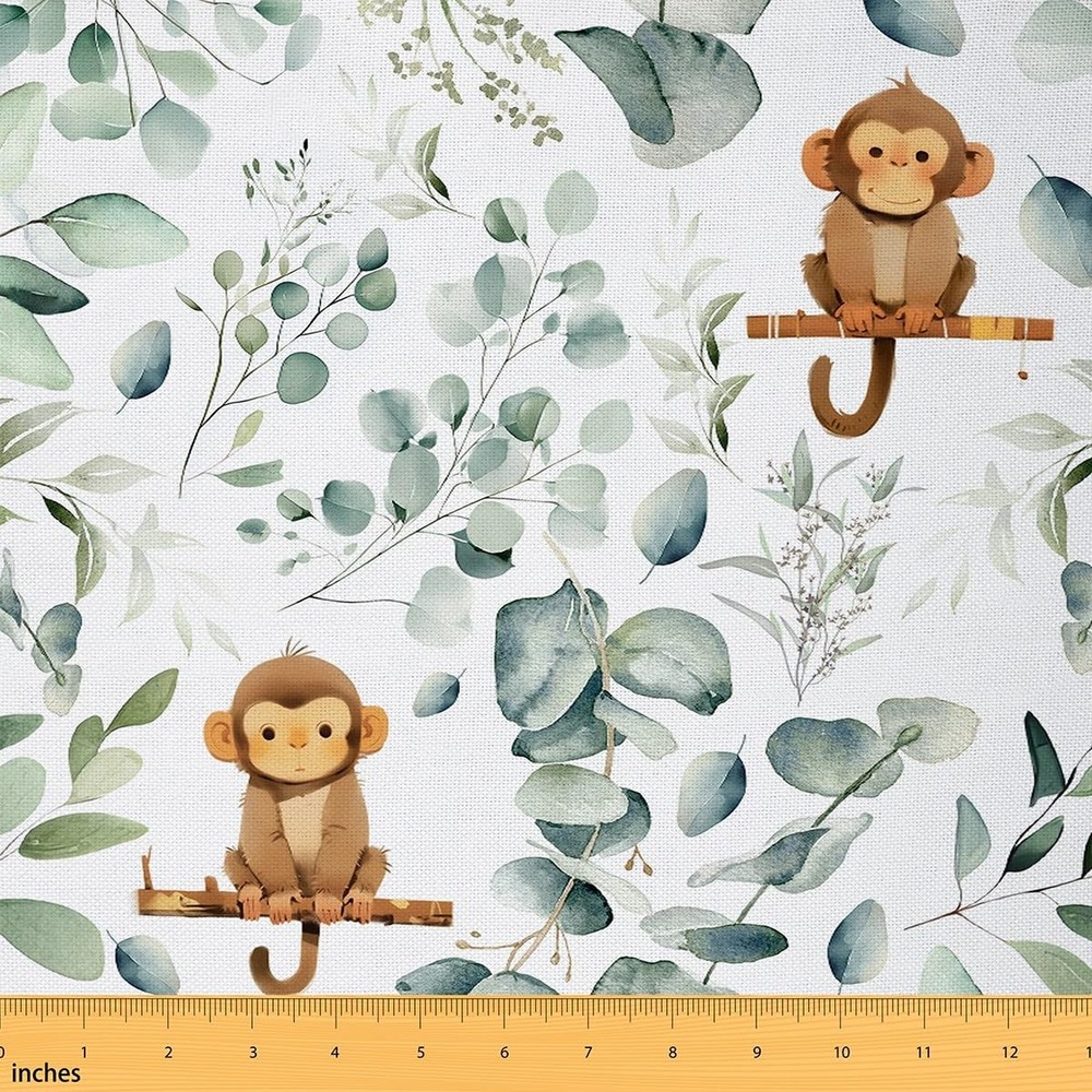 Kawaii Monkey Fabric by the Yard,Cartoon Animal Upholstery Fabric for Kids Bo…