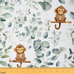 Kawaii Monkey Fabric by the Yard,Cartoon Animal Upholstery Fabric for Kids Bo…