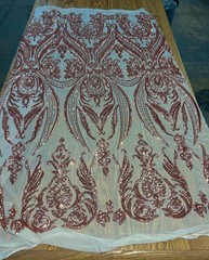 Alaina COPPER Curlicue Sequins on Mesh Lace Fabric by the Yard – 10018