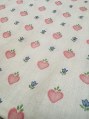 Vtg Country Pink Hearts Blue Tulips Cream Cotton Fabric Quilt Sew Folksy 36×45