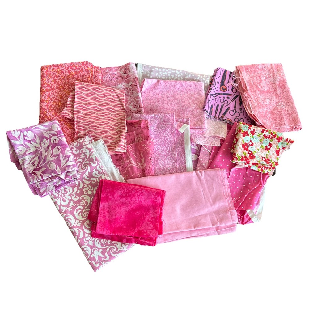 Lot Of Cotton Fabric, Shades Of Pink, Various patterns, 2 Lbs