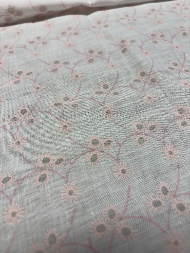 3.5 Yards Voile Cotton Eyelet Like No Holes Pink White Fabric Linen Like 45″ Wid