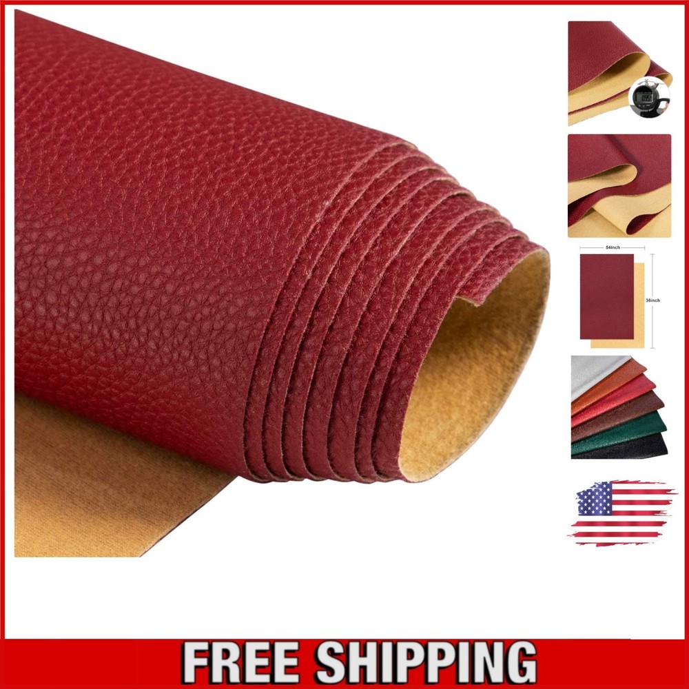 Moisture-Resistant Burgundy Faux Leather Fabric – 54″ x 36″ for Upholstery.