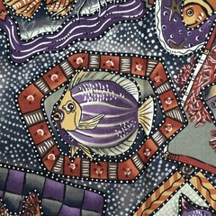 Faux Patchwork Exotic Fish Purple Sampou The Red Sea Kaufman Cotton Fabric 27″L