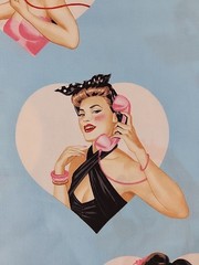 Alexander Henry Fabric Dial L-O-V-E 2021 BLUE 1 Yard Pinup Girls Rockabilly