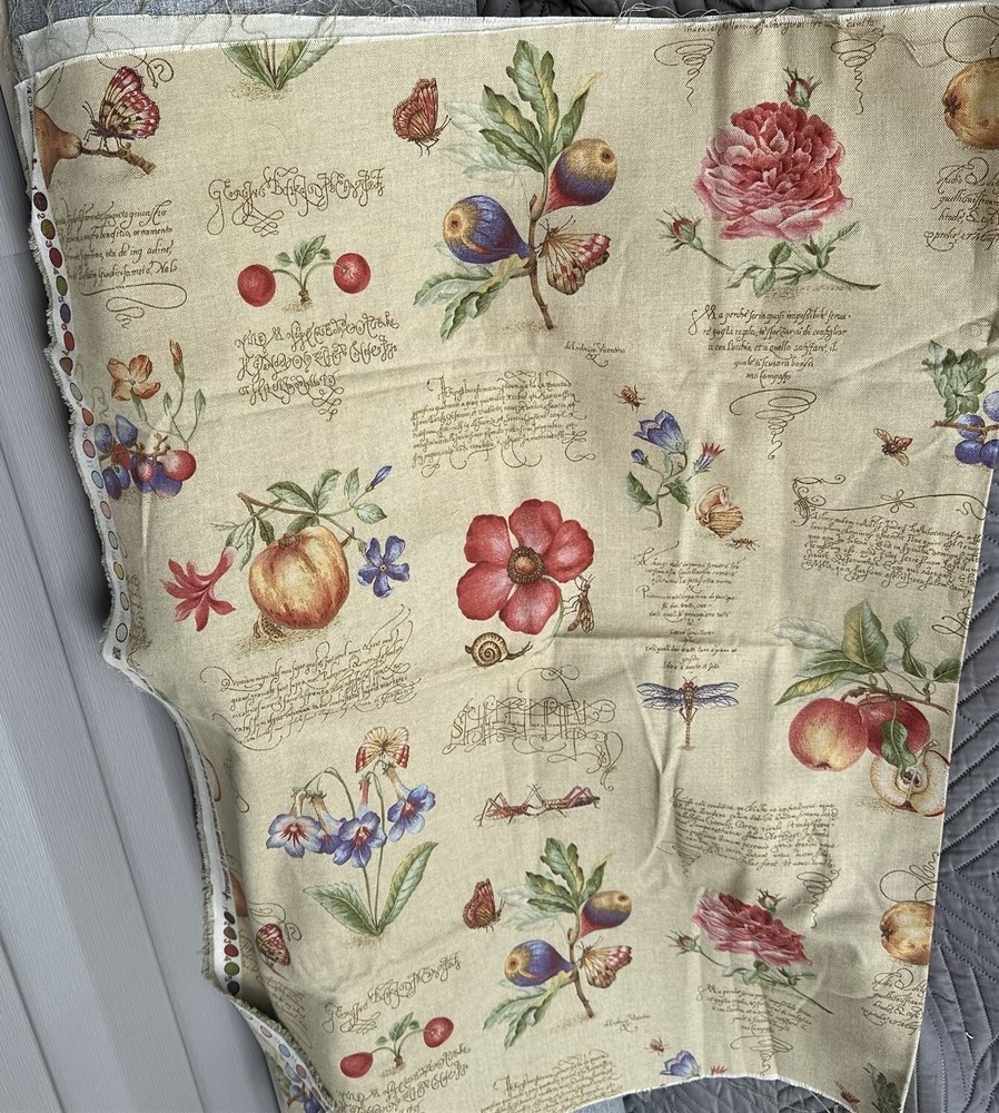 Fabric Remnant Kaufmann Flowers Botanical Beige Stain Repellant 1 yard