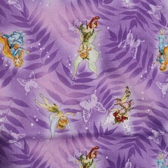2.5yd Disney Tinkerbell Fairies Leaves Butterflies Purple Cotton Fabric CP24739