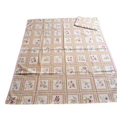 Floral Grid Pattern VTG Fabric Pieces Set of 2 Cream Pink Purple Cottage Core
