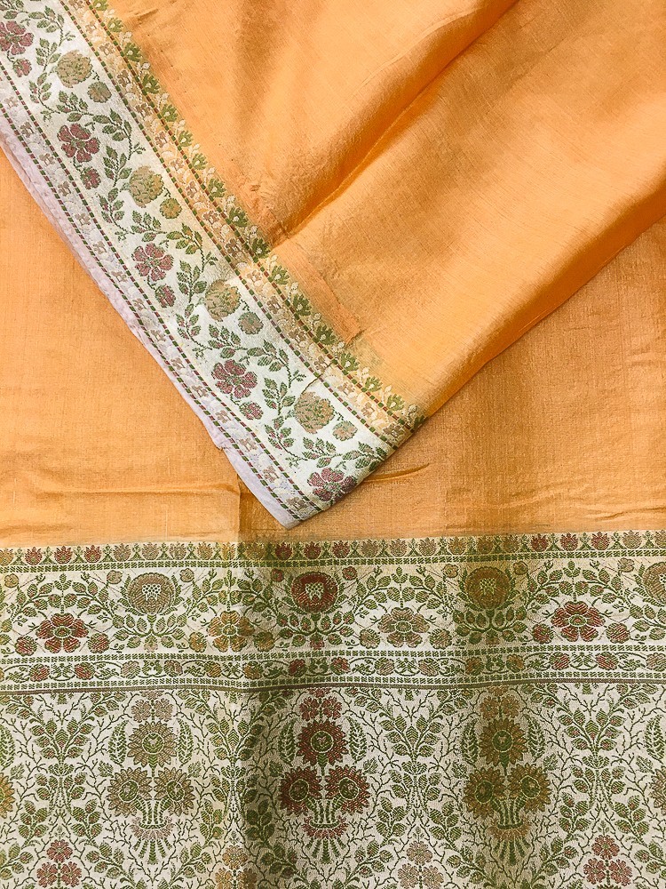 Pure Tussar Sari, Silk Fabric 5 Yard, Recycled Natural Vintage Fabric TSS3312