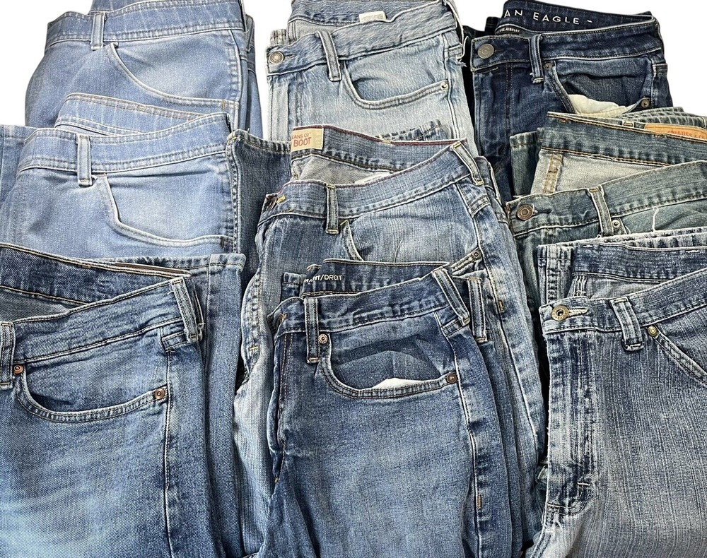 5 Pairs of Denim Blue Jeans Trashed Destroyed Scrap Crafts DIY Upcycle Job Lot