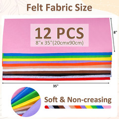 12 Rolls 8″X35″(20.5X90Cm) 1.4Mm Thick Soft Felt Fabric Sheet 12 Assorted Colors