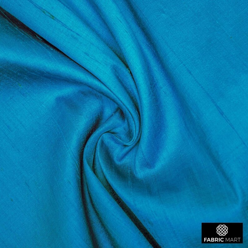Turquoise Blue 100% Pure Silk Dupioni Fabric by the Yard, 1 Yard Blue Silk