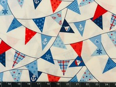 Tina Scrap 9″x21″ Anchor Nautical Ship Boy Flags Blue First Mate FABRIC COTTON