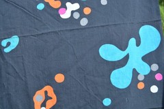 3.25 yards Paint abstract colors on black fabric vintage 1981