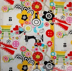 BonEful FABRIC FQ Cotton Quilt Rainbow B&W VTG Old Sewing Machine Flower Dot OOP