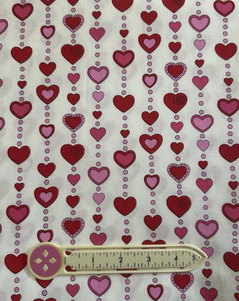 Fat 8 Scrap 9×22 “Try Me” Valentine Fabric “Love Me Do” Beaded Hearts on White