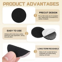 50Pcs Adhesive Felt Circles 3/8″ Round Non-Woven Felt Stickers Black