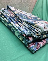 19+ Yards VTG Waverly Carolina Rose Fabric Blue Pink Floral Home Decor Chintz