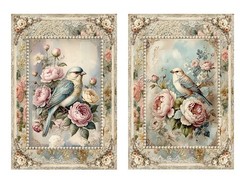 Fantasy Shabby Chic Birds A Designer MULTI-SIZE SET Cotton Fabric Quilt Blocks