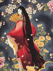 KONA BAY Fabrics Japan Lady Empe-07 Cotton 2 YDs (75 IN) x 44″ W Asian Inspired