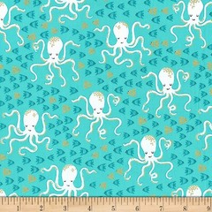 Nautical Fabric – Octopus & Fish Aqua Blue – Michael Miller YARD