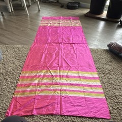 Vintage 1970s Thai Silk Fabric 2.3 yds Hot Pink Gold Silver Border Handwoven