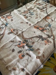 ‘Persimmon Birds’ Flax Linen Fabric by Nathan Turner – 1 yard