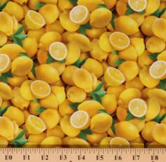 Cotton Lemons Fruits Yellow Food Realistic Fabric Print by the Yard D569.59