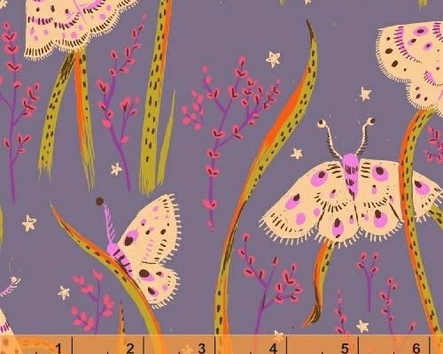 Moths on Heather Purple by Heather Ross By The yard fabric