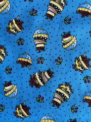 Mary Engelbreit Cranston 2010 Bowls of Cherries Blue Cotton BY HALF YARD 18″x44″