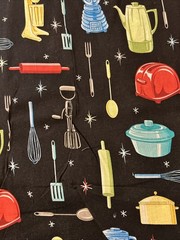 Kitchen Accessories On Black Fabric Traditions Cotton 1/2 Yard (18 By 44”) New